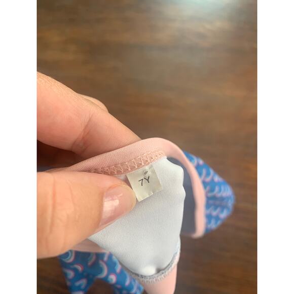 Jane + Jo Kids Rash Guard Swim Top - Blue Rainbow - Size 7 - Picture 5 of 5